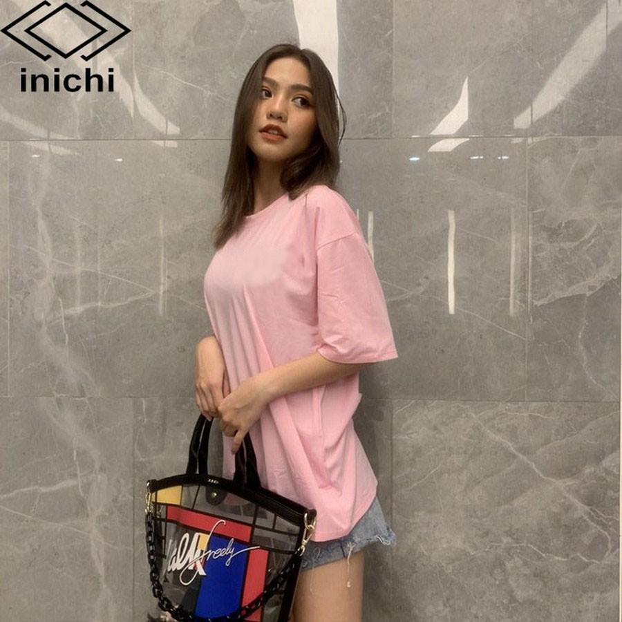 Áo thun trơn tay lỡ Unisex INICHI form rộng cá tính vải cotton co giãn 4 chiều - 8 màu IC614