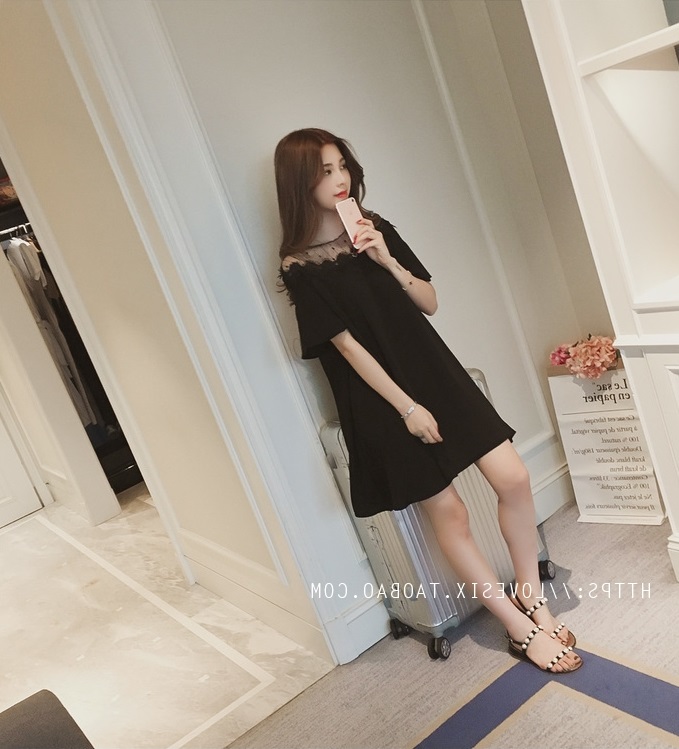 Đầm nữ dáng suông phong cách Hàn Quốc, Đầm nữ công sở cổ phối ren eo thắt dây Da11