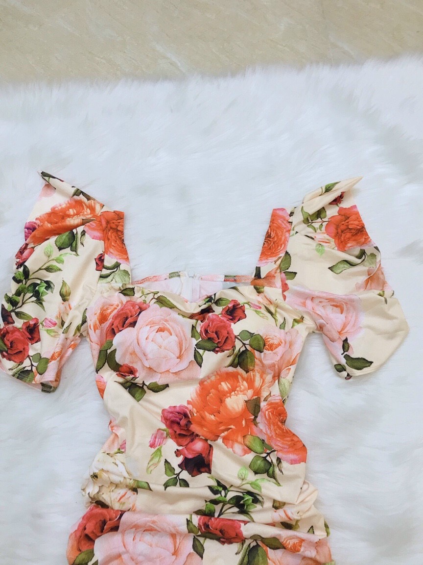 Đầm Body Nhún In Hoa 3D - Hậu Nguyễn Store