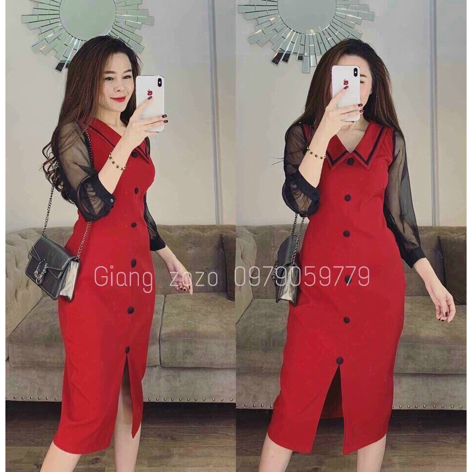 Đầm tay lưới đính nút cực xinh