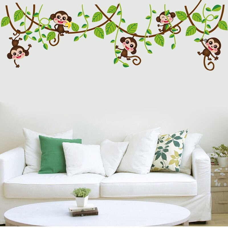 Decal Dán Tường Khỉ Con Đu Dây - 2 Bộ