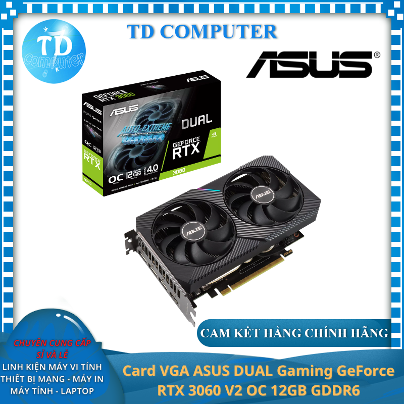 Card VGA ASUS DUAL Gaming GeForce RTX 3060 V2 OC 12GB GDDR6 (DUAL-RTX3060-O12G-V2) - Hàng chính hãng Viết Sơn phân phối