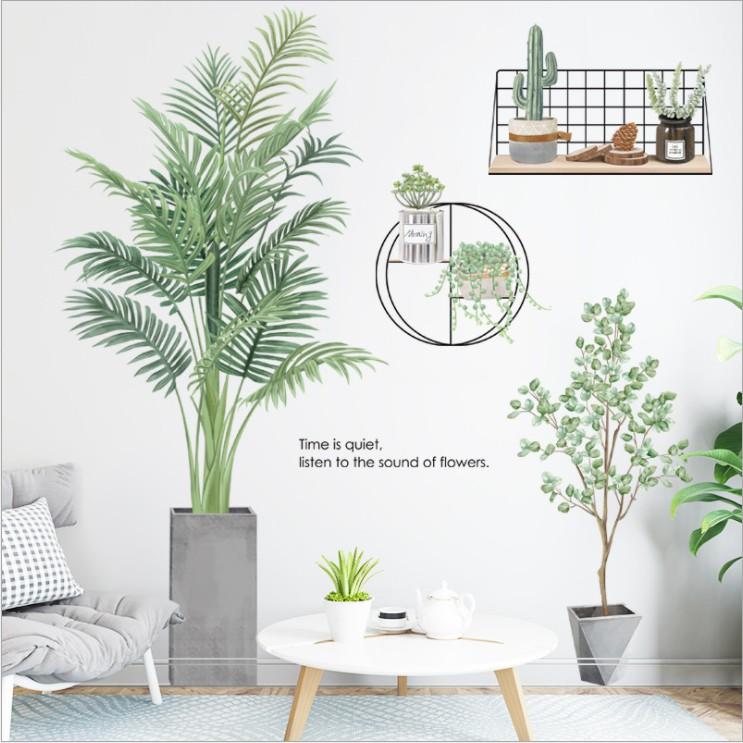 Decal dán tường trang trí - CHẬU CÂY XANH KÈM KỆ XƯƠNG RỒNG TINH TẾ