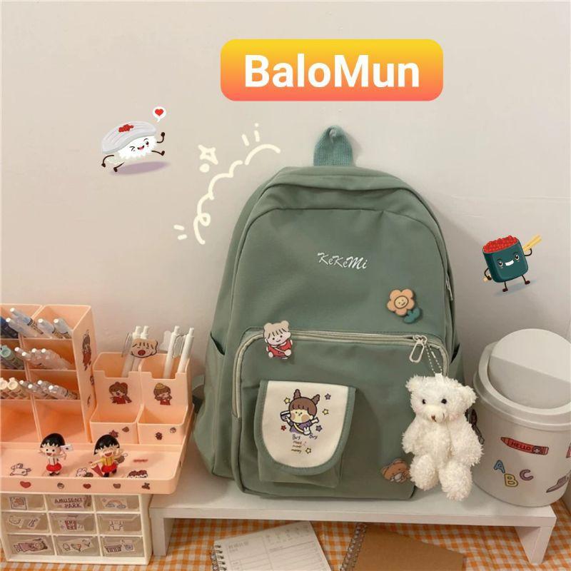 Balo sticker + móc gấu thời trang nữ chống thấm nước Balo ulzzang Ulzzang