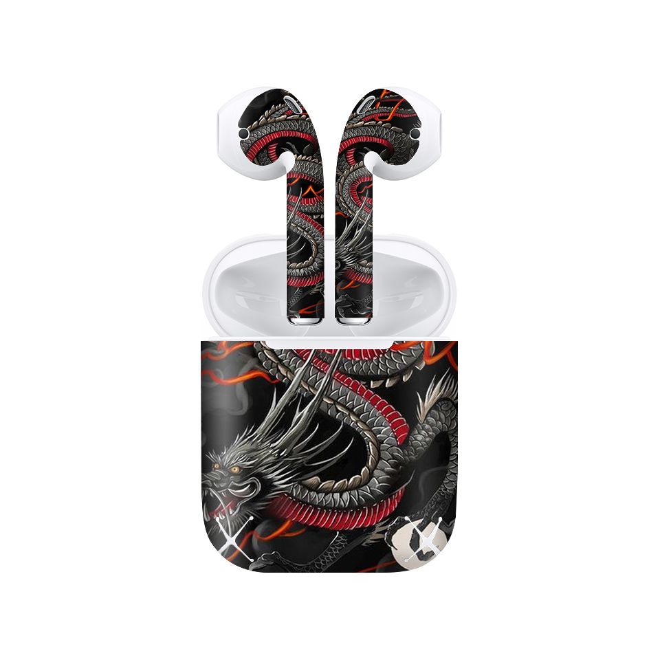 Miếng dán skin chống bẩn cho tai nghe AirPods in hình Rồng Dragon - dra003 (bản không dây 1 và 2)