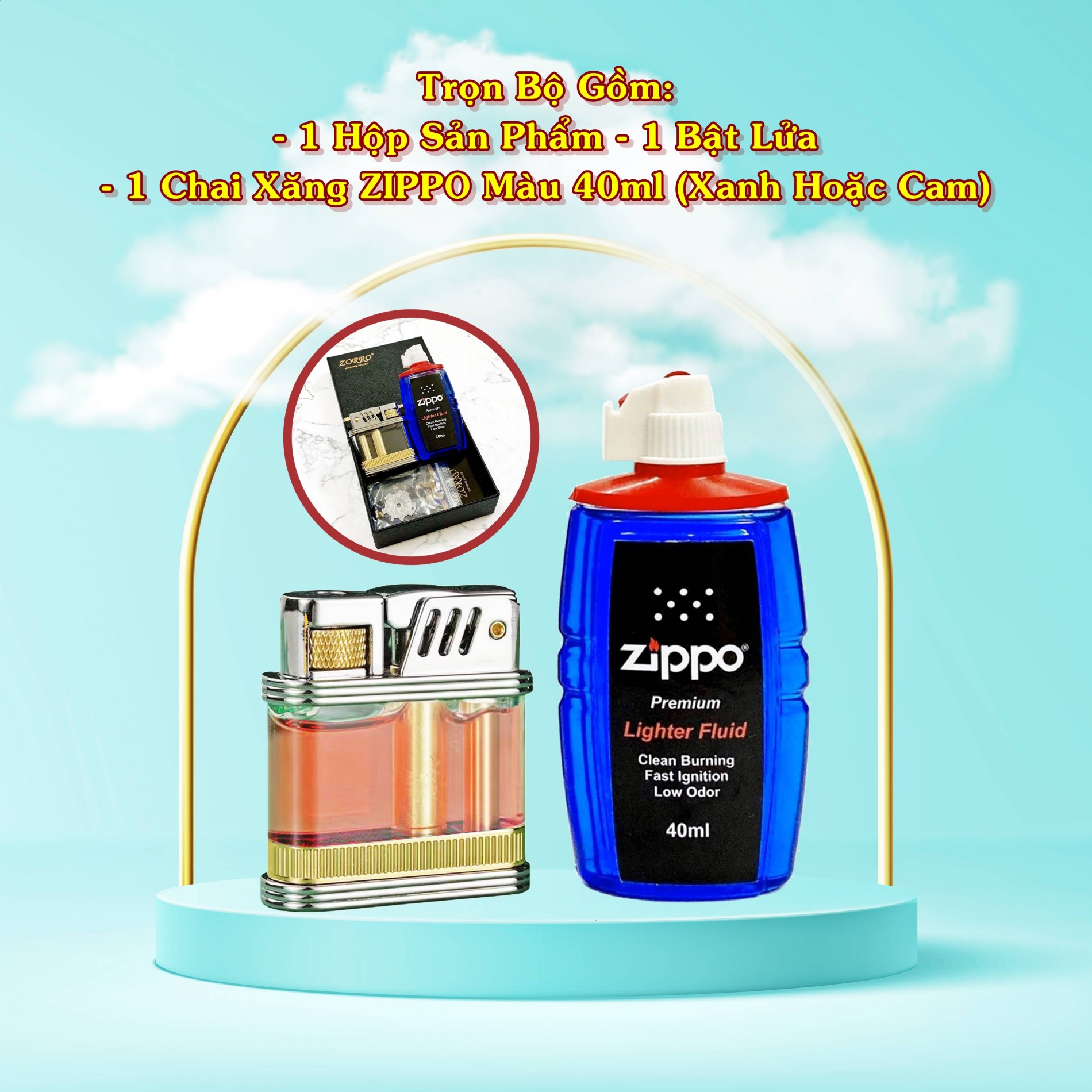 SET Bật lửa hột quẹt xăng lộ thiên Z716 tặng kèm chai xăng - xài xăng