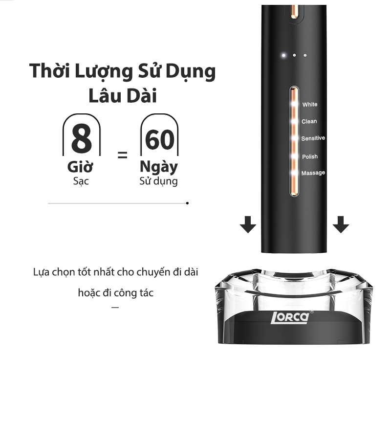 Bàn Chải Điện Lorca TA 9208TB Chải Sạch Mảng Bám, Chống Nước IPX7, Vệ Sinh An Toàn Răng Miệng, Hàng Chính Hãng Cao Cấp