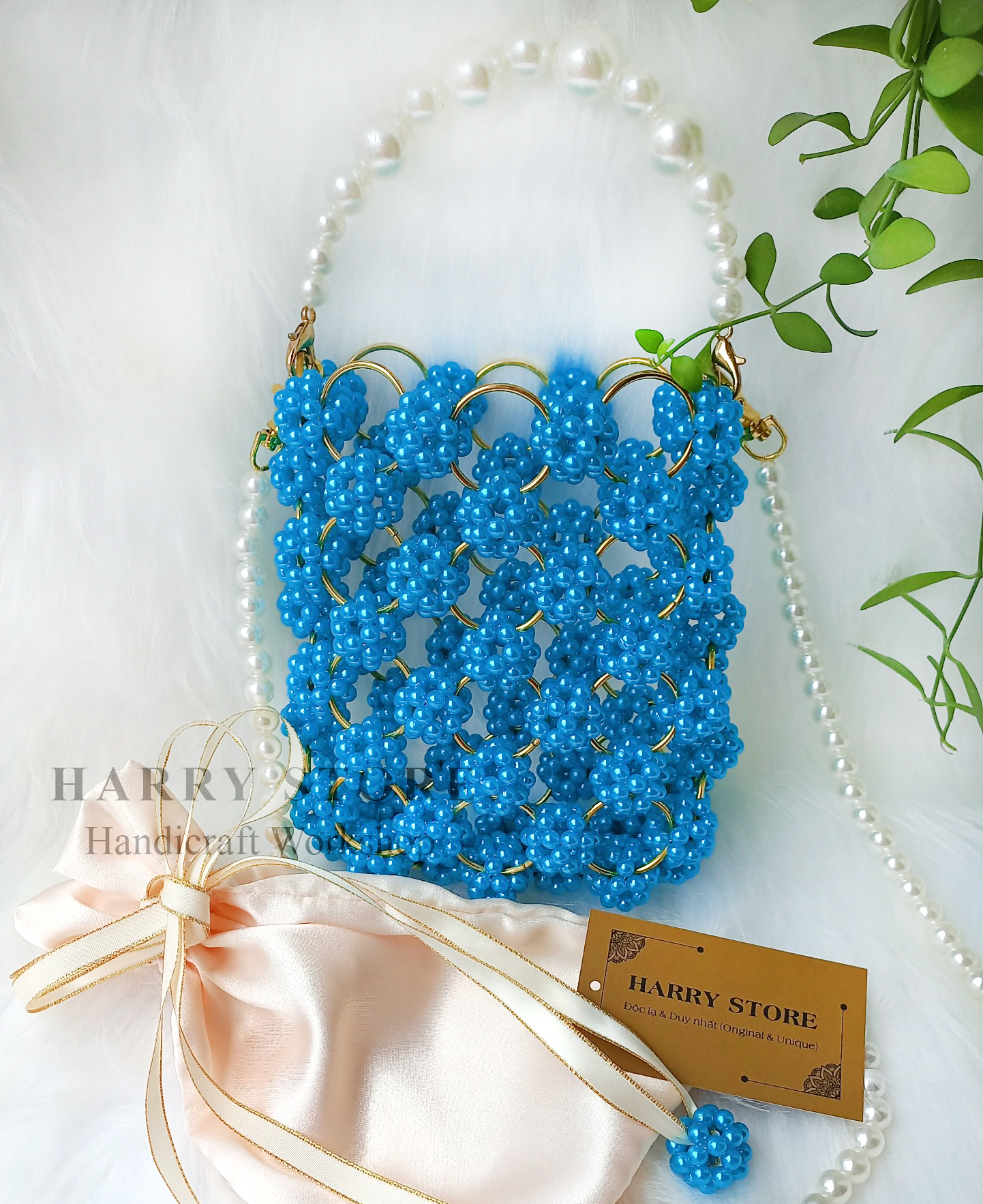 Túi ngọc trai handmade kết khoen HRRA1-XN đựng vừa các dòng điện thoại, dây đeo 110cm nét quyến rũ đầy thu hút và lôi cuốn