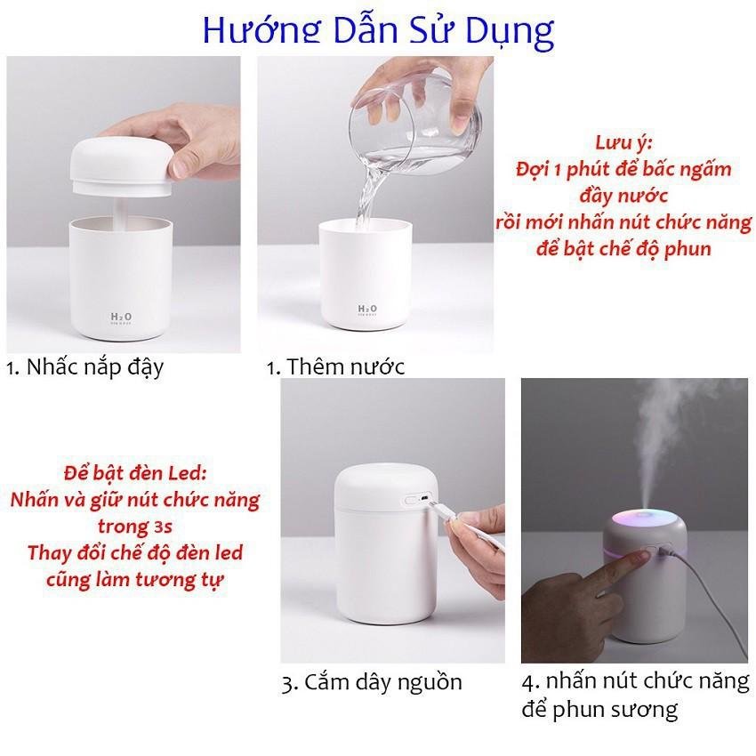 Máy Phun Sương - Loại 1 Tạo Độ Ẩm Không Khí Mini Humidifier Cho Xe Hơi ô tô Để Phòng usb Có Đèn Led 300ml