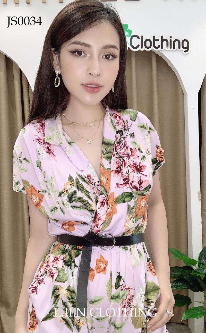 Jumpsuit nữ hóa tiết Tím Hoa Lá, Jumpsuit LIIN Clothing cao cấp JS0034