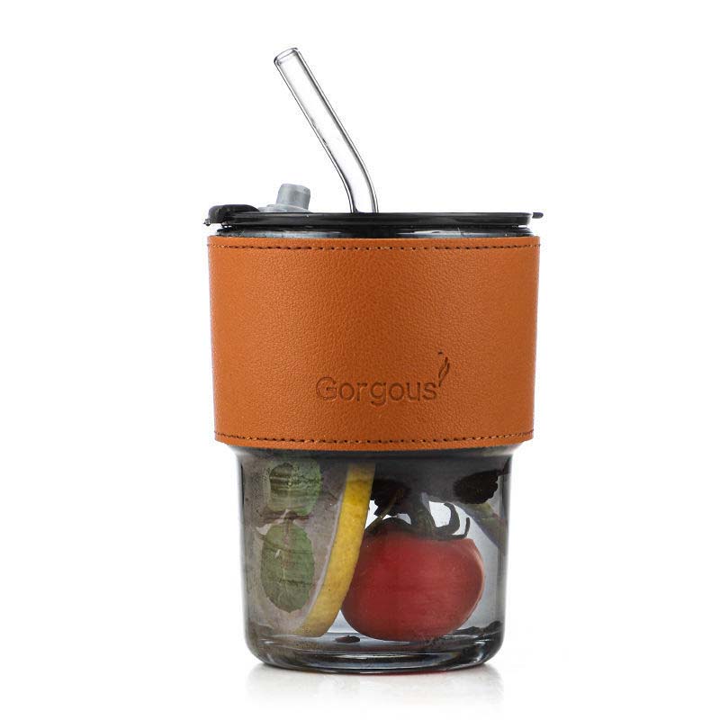 Ly thủy tinh bọc da sang trọng phong cách hiện đại dung tích 450ml thích hợp để bàn làm việc