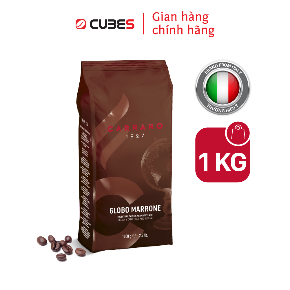 Cà Phê Hạt Carraro Globo Marrone - Vị Đậm Đà Từ Quả Phỉ Và Vị Sô Cô La Đắng - Nhập Khẩu Chính Hãng 100 Từ Thương Hiệu Carraro, Ý - 1Kg