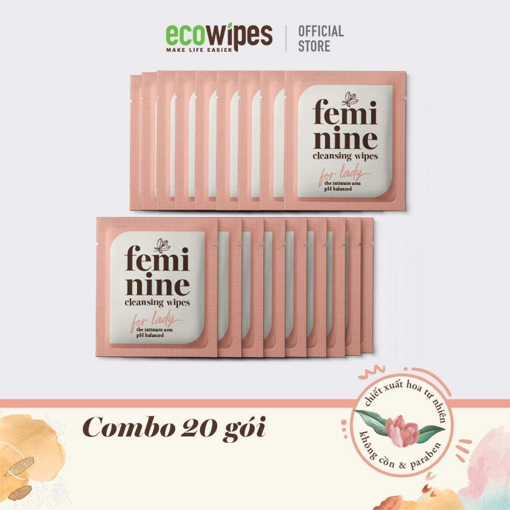 Hộp 20 gói khăn giấy ướt phụ khoa Ecowipes travel size vệ sinh cá nhân phụ nữ hương Daisy size 15x20cm nhỏ gọn bỏ túi