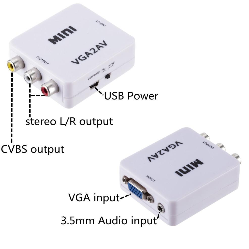 Bộ Chuyển Đổi Vga Sang Av Rca Mini Với Giắc 3.5mm Audio 1080p Vga2Av Rca Hd Cho Pc Sang Tv Hd