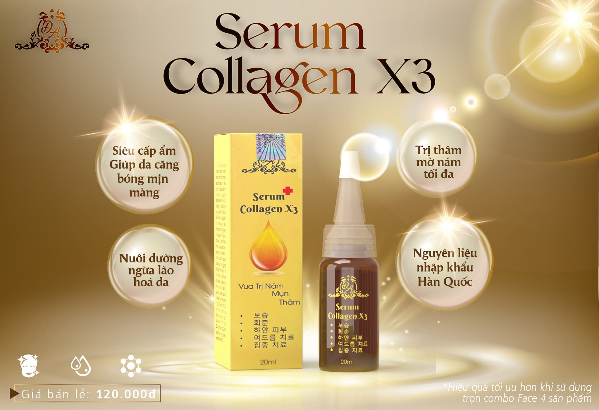 Serum Nám Collagen X3 Dưỡng Ẩm Trắng Da Mờ Thâm Nám Mỹ Phẩm Đông Anh Chính Hãng 20ml
