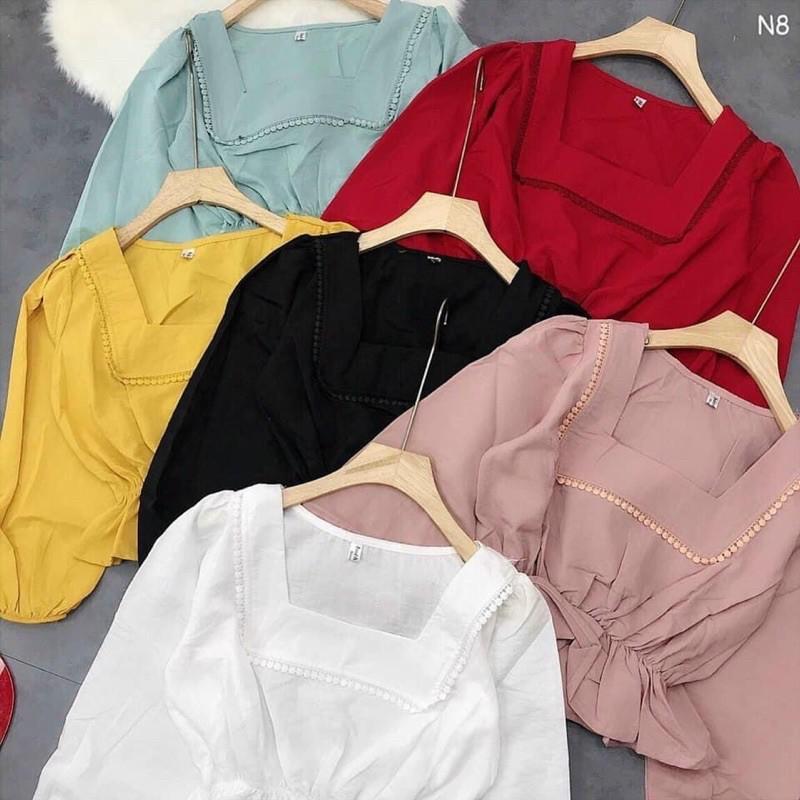áo kiểu cổ vuông phối ren