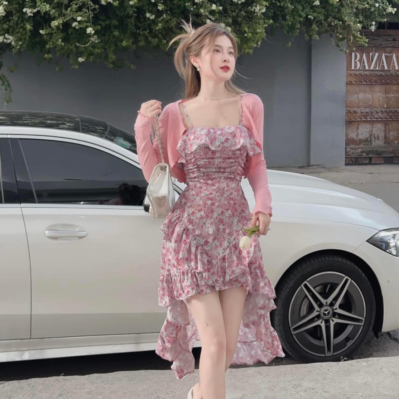 SET ĐI CHƠI, SET VÁY 2S HOA ĐUÔI XÒE PHỐI KHOÁC VÁY CỰC KUTE