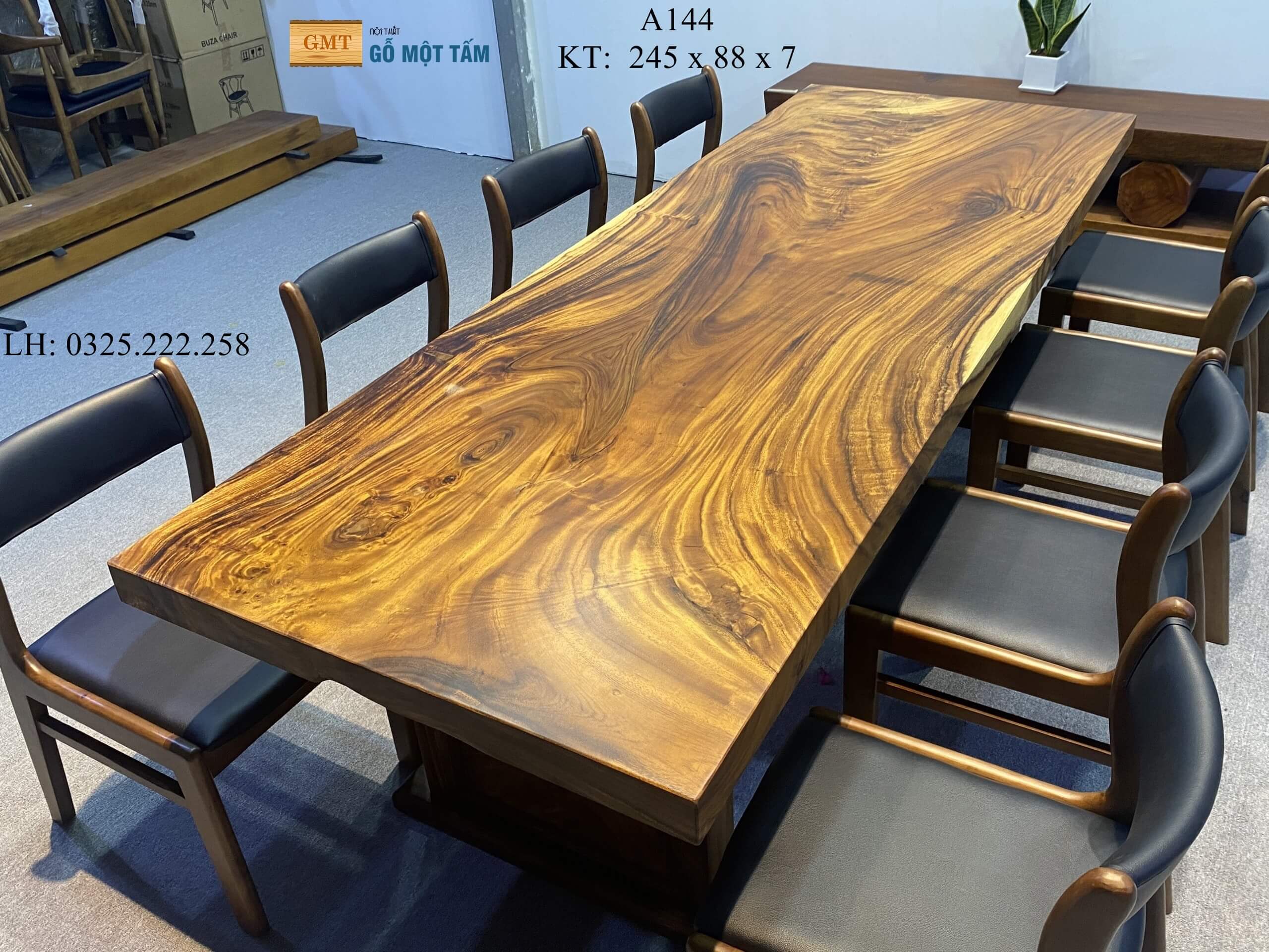 Bàn Ăn Gỗ Me Tây, Bàn Làm Việc Gỗ Me Tây, Bàn Gỗ Me Tây Nguyên Tấm Dài 2,45m Rộng 88cm Dày 7cm