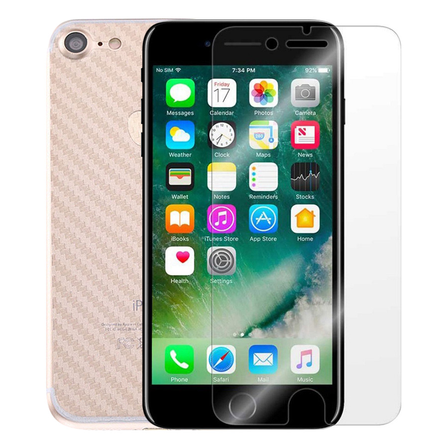 Bộ Kính Cường Lực Dẻo Nano Cho iPhone 7/ 8 (Trong Suốt) Và Miếng Dán Mặt Sau Vân Carbon (Trong Suốt) - Hàng Chính Hãng