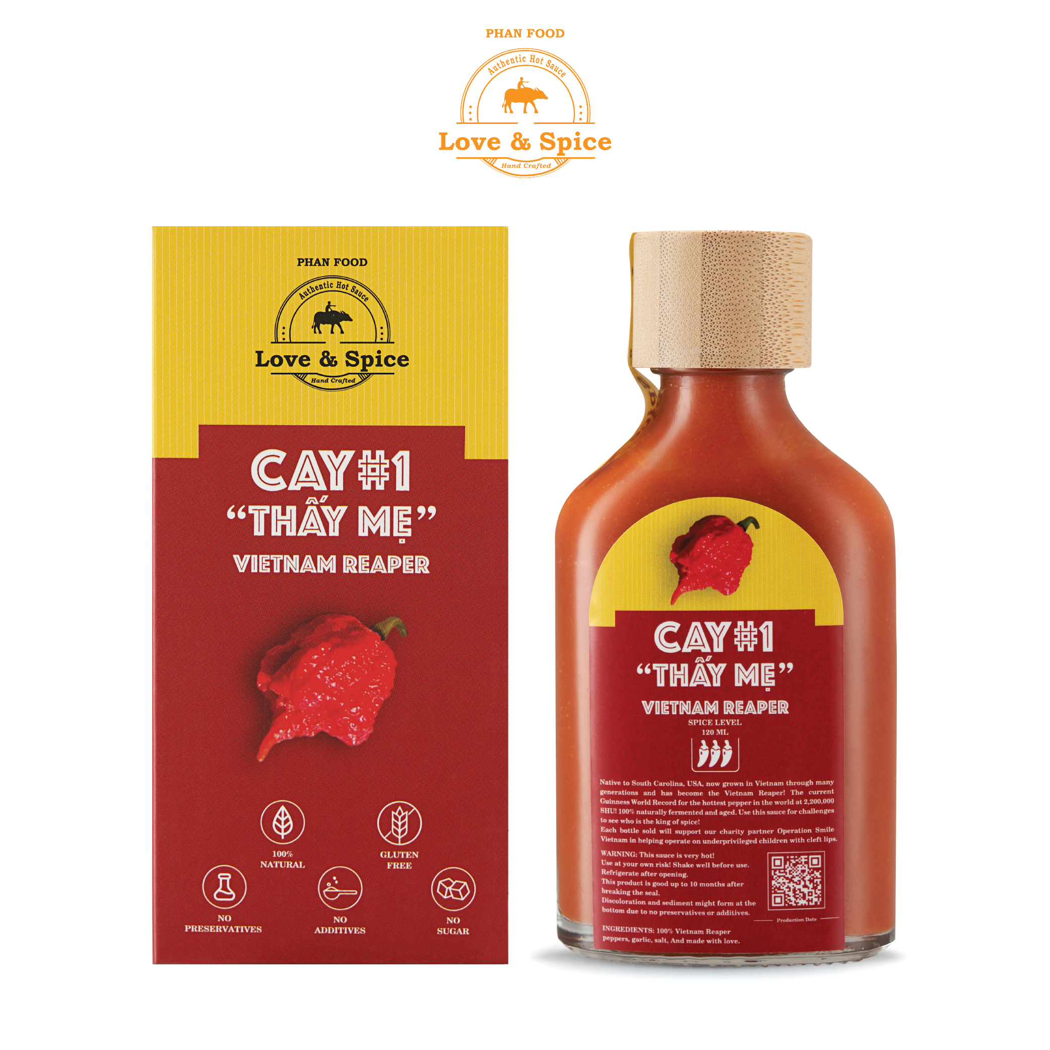 CAY #1 THẤY MẸ - Tương ớt siêu cay Love &amp; Spice (cấp độ 3) lên men tự nhiên từ ớt Vietnam Reaper chai 120ml