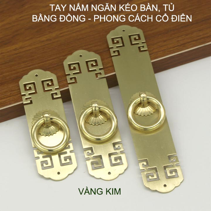 01 Núm tay nắm ngăn kéo bàn, tủ, cửa đa năng bằng hợp kim đồng đặc phong cách cổ điển, mẫu S5