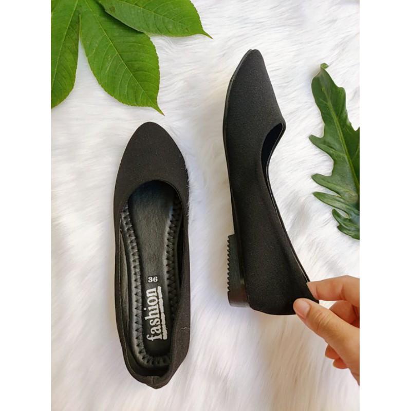 Giày búp bê đen vải đế nhựa NAHI BB02