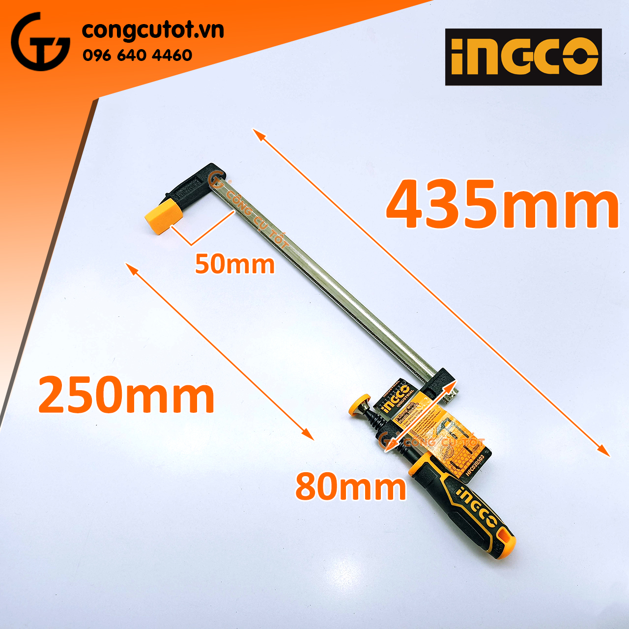 Cảo chữ F 50 x 250mm lực kẹp 170kg Ingco HFC020503