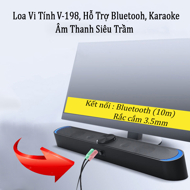 Combo Loa Vi Tính Thông Minh V-198, Hỗ Trợ Bluetooth, Karaoke, Hiệu Ứng Đèn Led Mặt Trăng Cao Câp + Tặng Bộ Bàn Phím Chuột Full Led Chuyên Game Cao Cấp