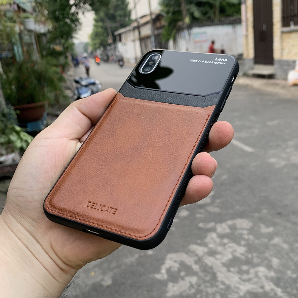 Ốp lưng da kính cao cấp dành cho iPhone X / iPhone XS - Màu vàng nâu - Hàng nhập khẩu - DELICATE