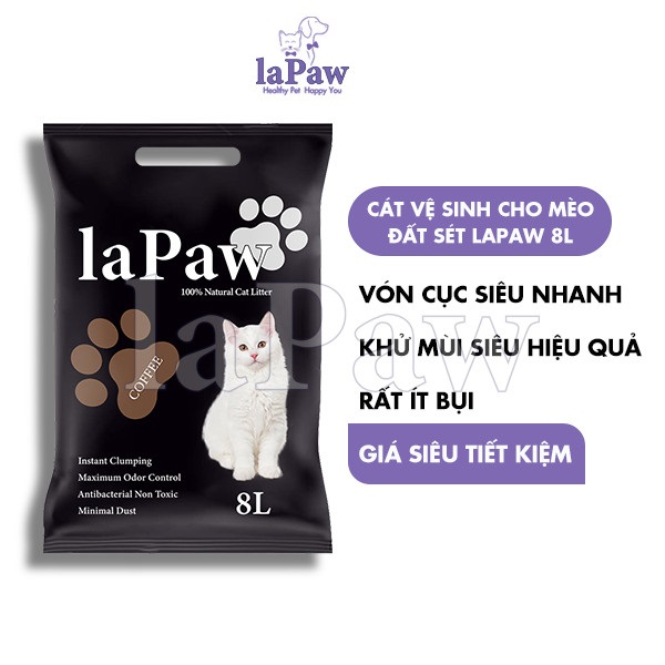 Cát vệ sinh cho mèo laPaw đất sét tự nhiên khử mùi, vón cục, thấm hút 8L