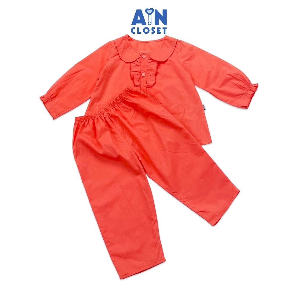 Bộ quần áo dài bé gái họa tiết Cam Trơn túi tim cotton - AICDBGQEUNJT - AIN Closet