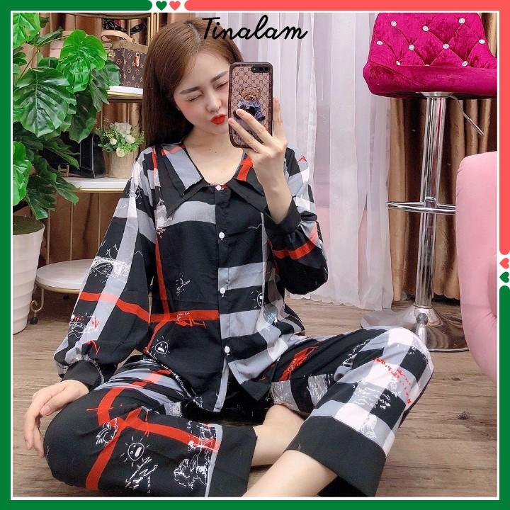 Đồ Bộ Pijama Nữ  Đồ Bộ Mặc Nhà Nữ Tay Dài, Quần Dài Chất Lụa Mango Cao Cấp, Không Nhăn DBTDQD34