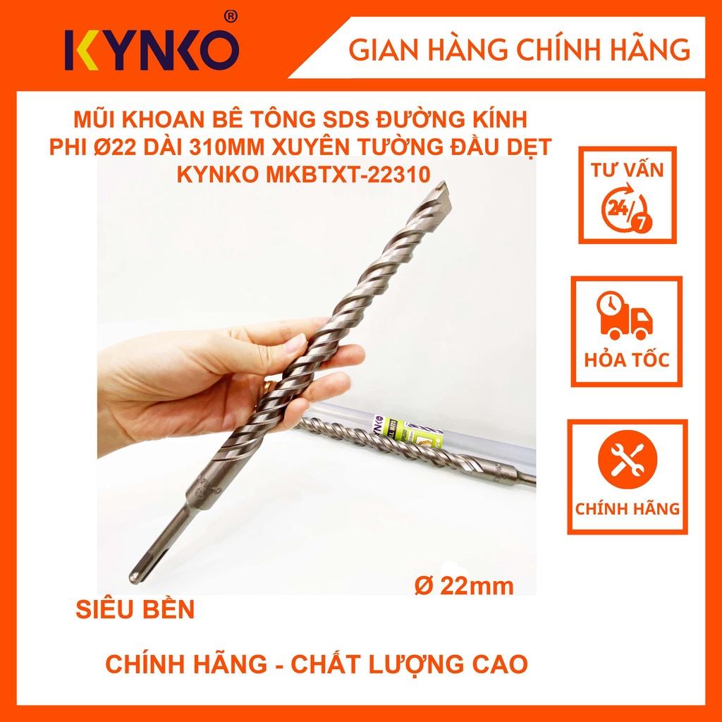 MŨI KHOAN BÊ TÔNG SDS ĐƯỜNG KÍNH PHI Ø22 DÀI 310MM XUYÊN TƯỜNG ĐẦU DẸT KYNKO MKBTXT-22310