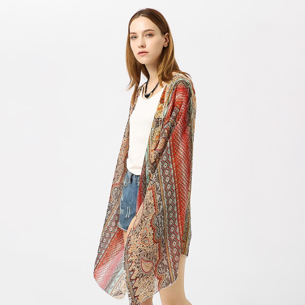 Women's Summer Long Flowy Kimono Cardigans Boho Chiffon Floral Beach Cover Up Tops