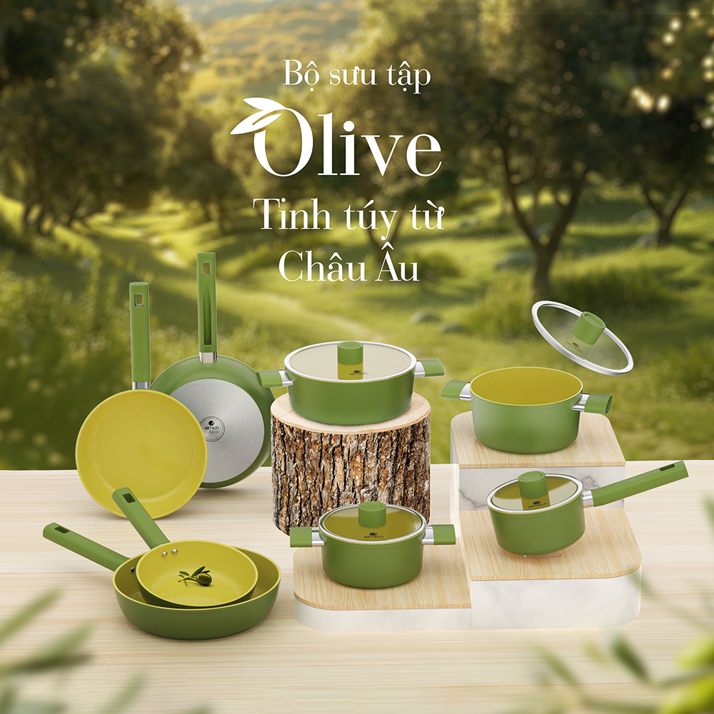 Chảo phủ sứ cao cấp Elmich Olive EL-5965OV nhiều size, Hàng chính hãng, dùng được mọi bếp - JoyMall
