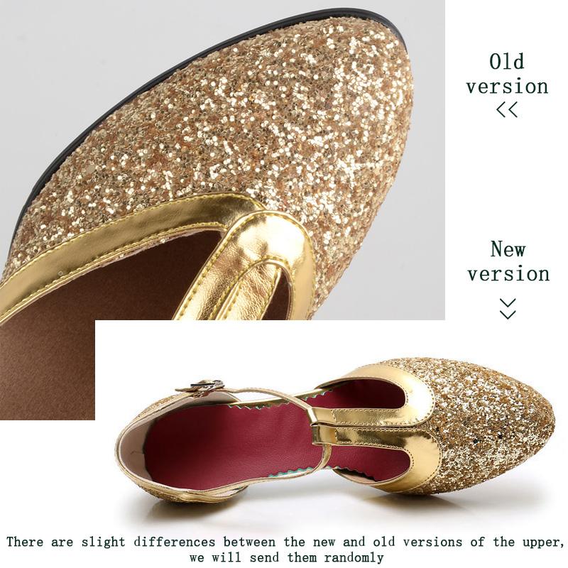 Salsa Latin Dance Giày cho phụ nữ nhảy Ballroom toe giày cao gót giày nhảy mềm cho phụ nữ 3,5/5,5cm dép khiêu vũ phòng khiêu vũ Color: 5.5cm gold Shoe Size: 35