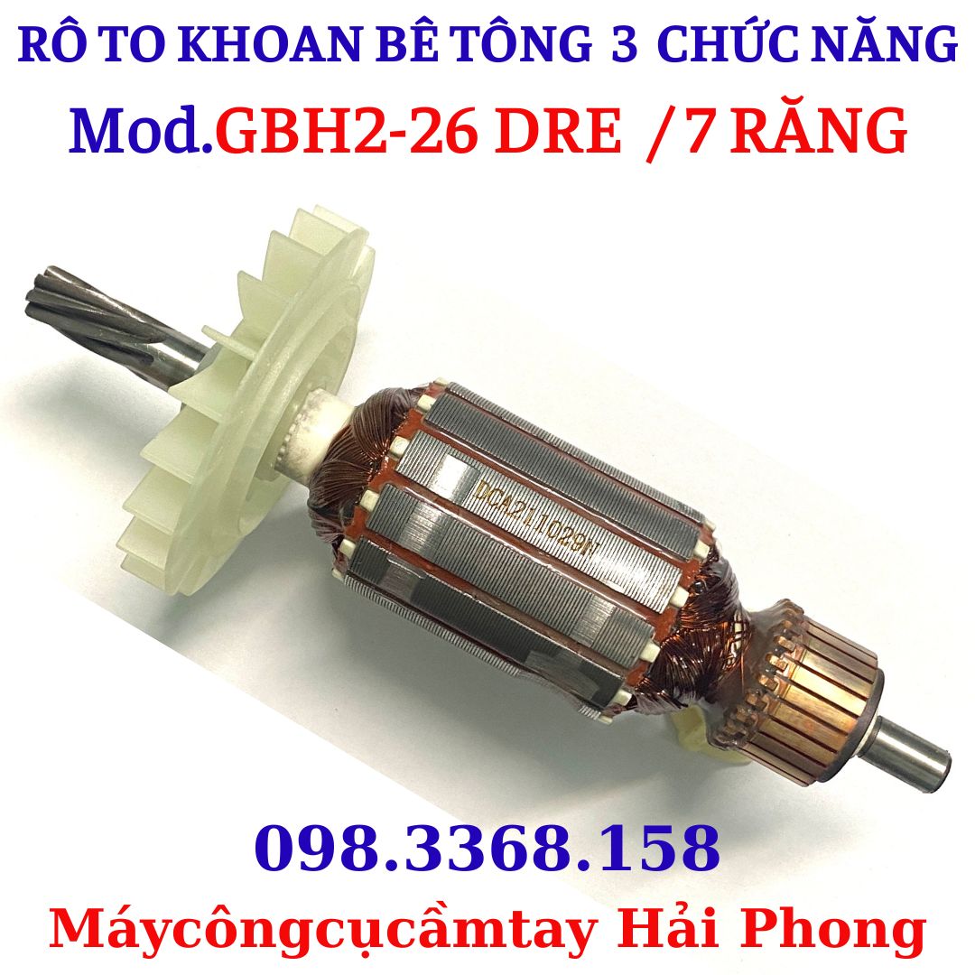 Rô to máy khoan Bê tông 3 chức năng 'Bo$ch' mod.'GBH 2-26 DRE' , 'DCA' mod."AZC05-26B' .... Rotor 7 rănr dấu Huyền . Hiệu 'DCA'
