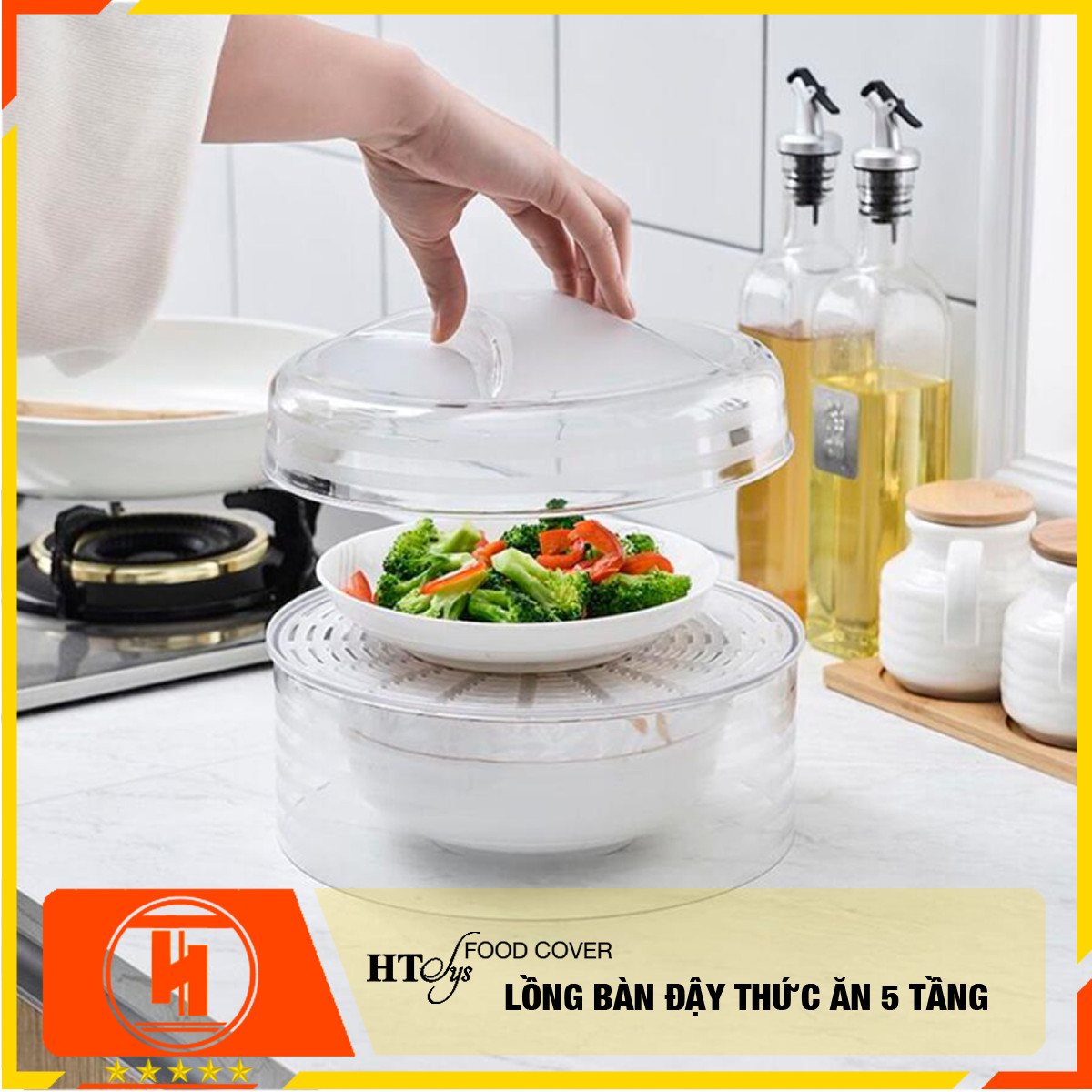 Lồng bàn đậy đồ ăn HT SYS - Food Cover - 5 tầng - Chất liệu PP trong suốt - Hình trụ