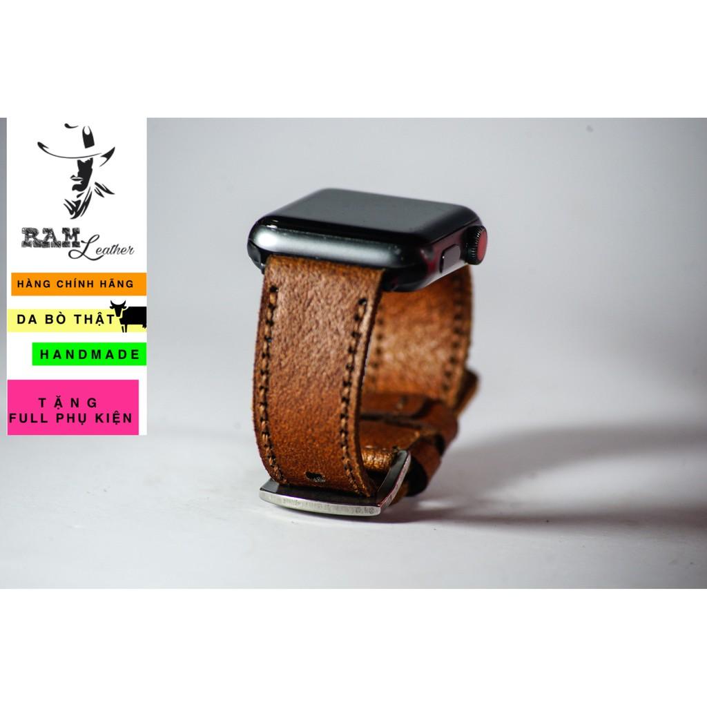 Dây đồng hồ RAM Leather cho apple watch da bò thật - RAM buttero nâu đỏ (tặng khóa, chốt, cây thay dây)