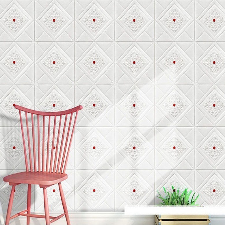 Bộ 20 Tấm Xốp Dán Tường Hoa Văn Đính Đá, Giả Da Đính Đá Sang Trọng, Lịch Lãm