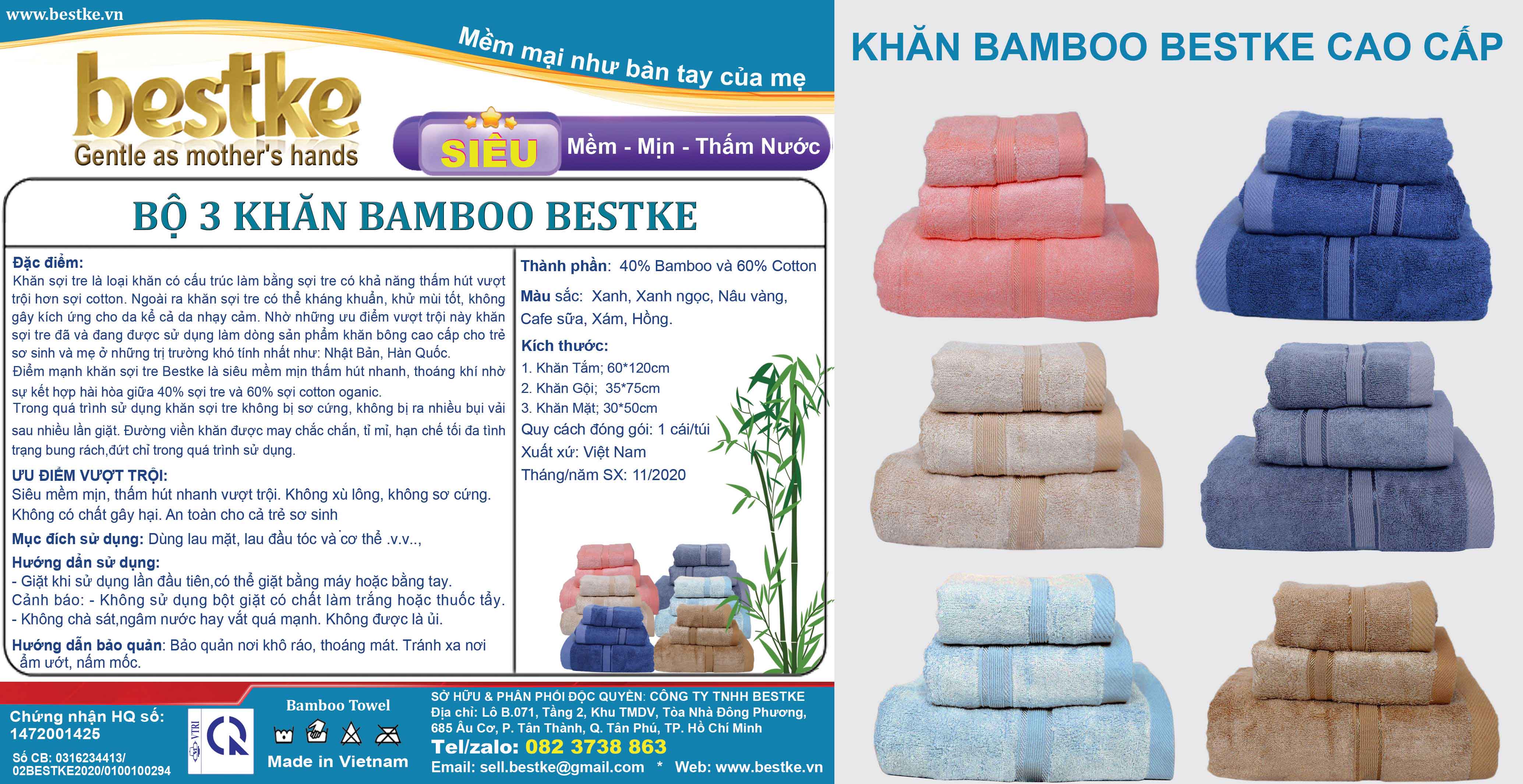 Towels, Khăn gội bestke 100% cotton, màu xanh nõn chuối, KT 83*33cm