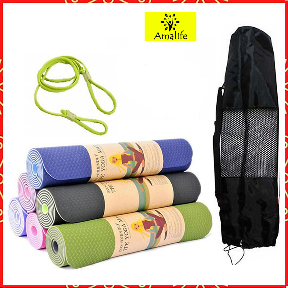 Thảm Tập Yoga, Gym Amalife 2 Lớp + Túi Đựng Thảm Tập Yoga + Dây Buộc Thảm Tập Yoga