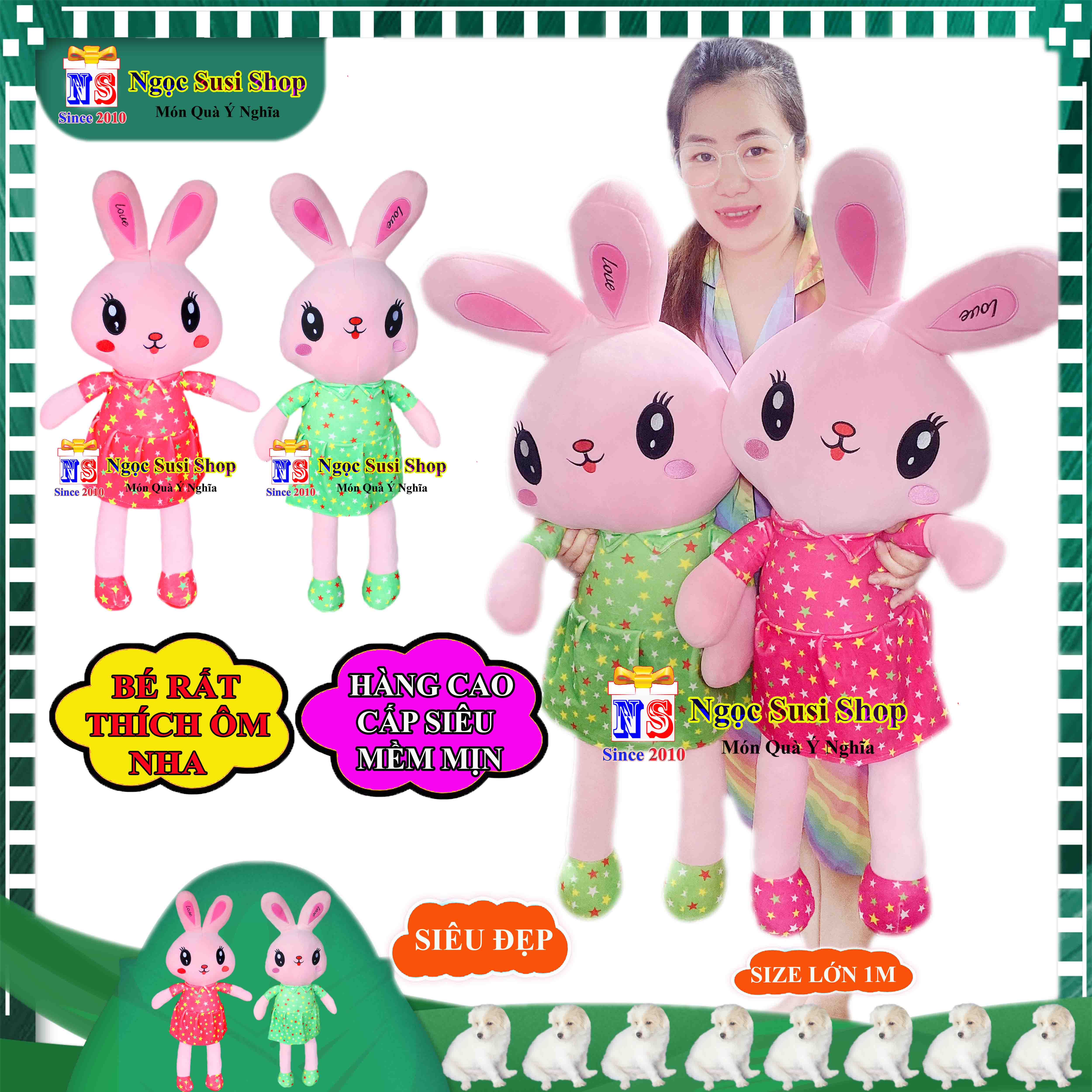 THÚ NHỒI BÔNG THỎ MẶC ĐẦM BÚP BÊ SIÊU MỀM MỊN ÔM NGỦ - THÚ BÔNG HÌNH CON THỎ BÚP BÊ SIÊU CƯNG