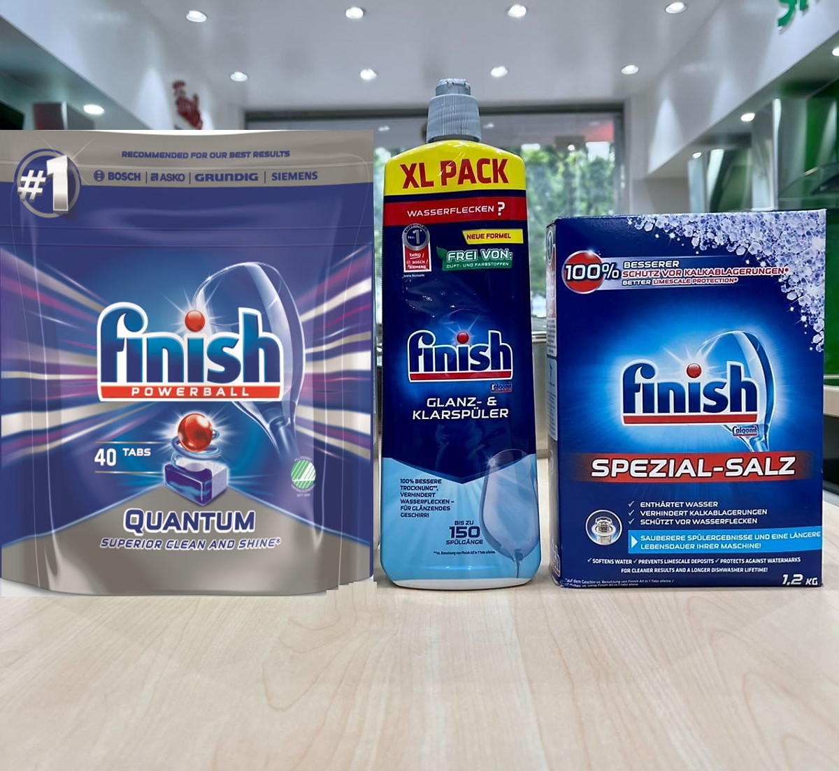 Combo Viên Finish Quantum 40 viên + Nước làm bóng finish 750ml dùng cho máy rửa bát