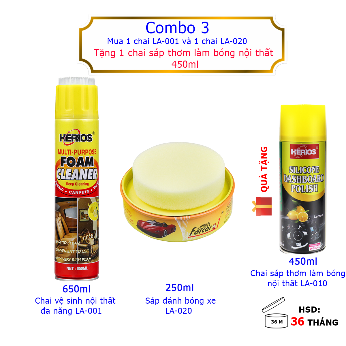 Combo 3 sản phẩm chăm sóc xe hơi Herios CB-03CC 1350ml