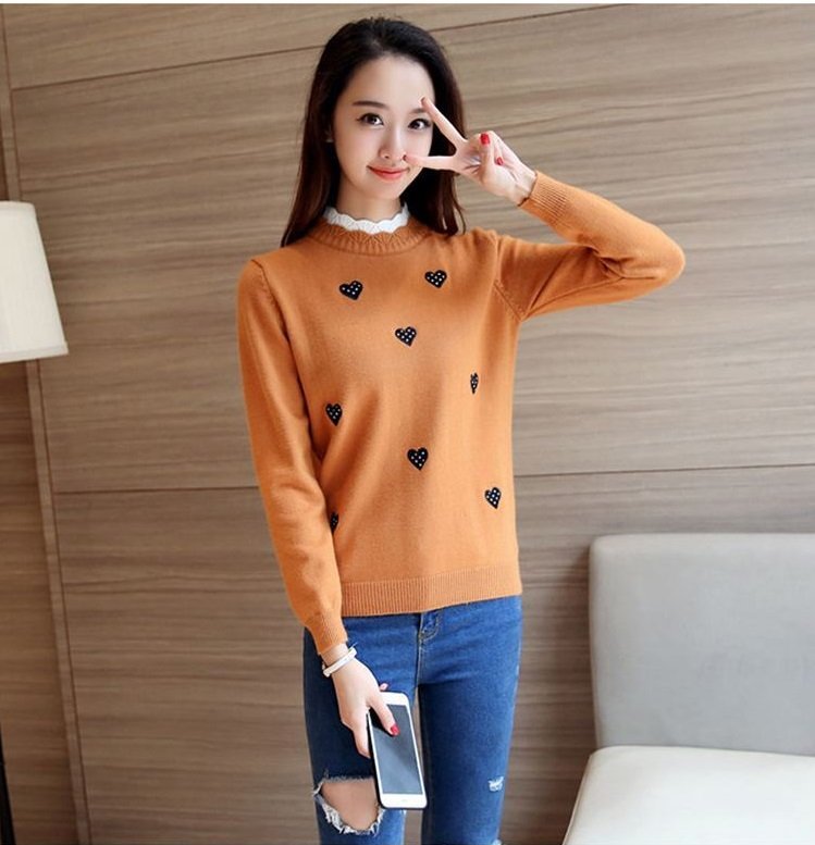 Áo len nữ dài tay cổ phối viền xinh, thời trang nữ phong cách trẻ trung