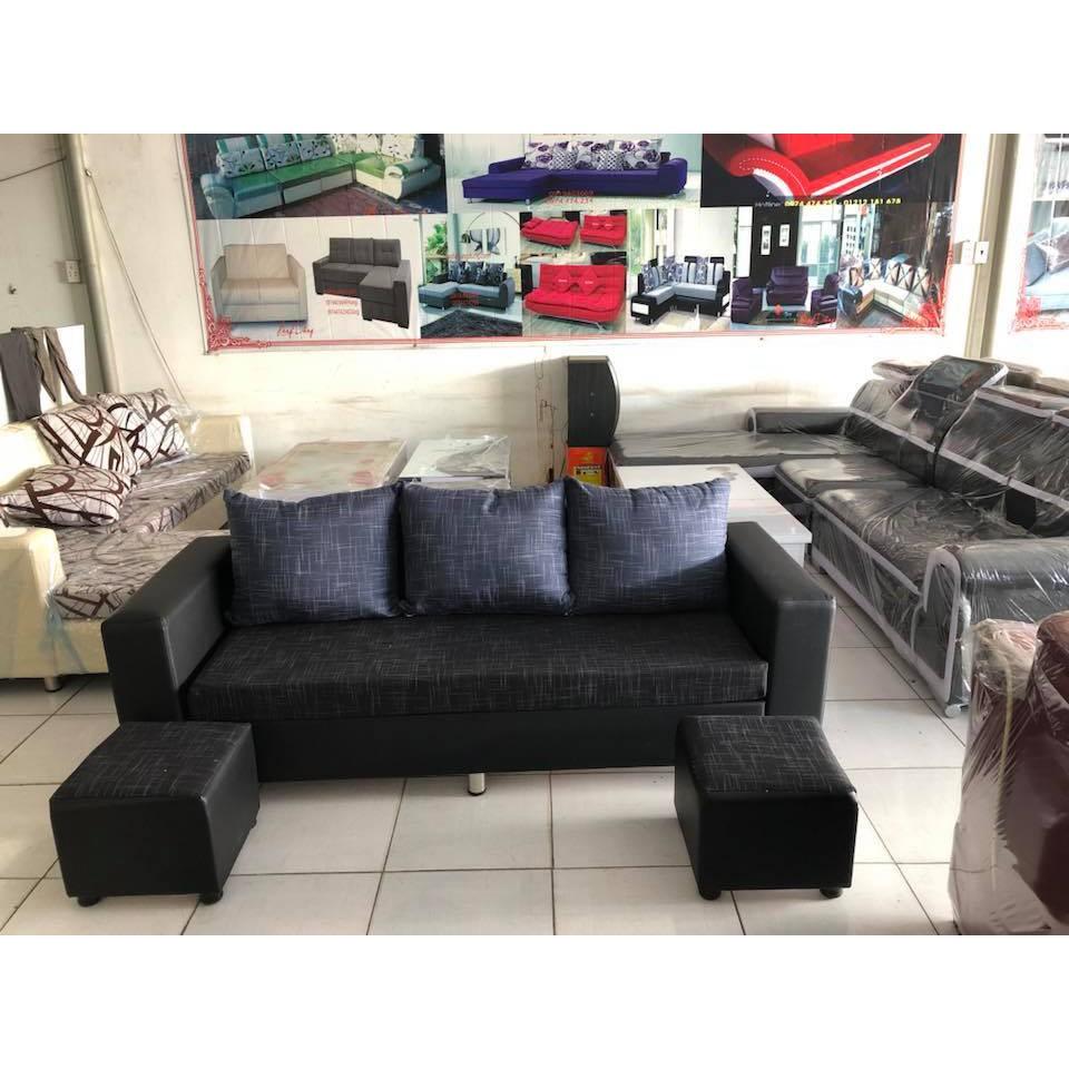 Sofa băng simili giả da màu đen