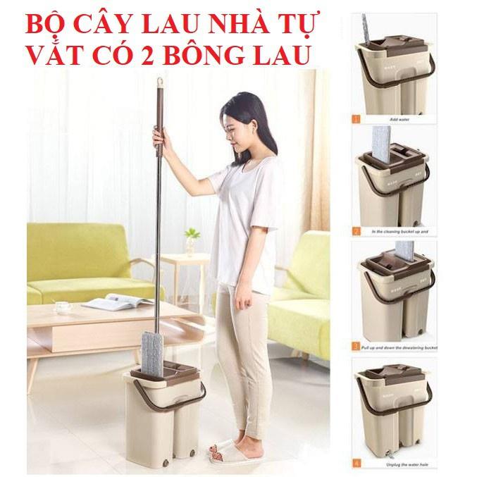 BỘ CHỔI LAU NHÀ THÔNG MINH TỰ VẮT + 2 BÔNG LAU HÌNH NHỮ NHẬT