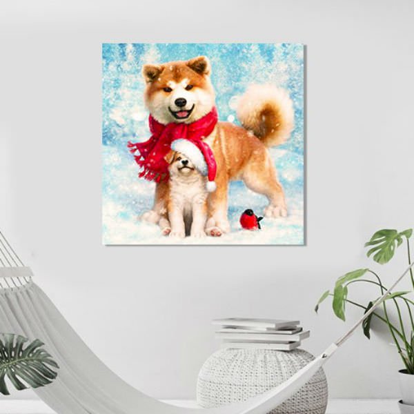 Tranh Trang Trí Phòng Khách "Chú Chó Giáng Sinh" - W375