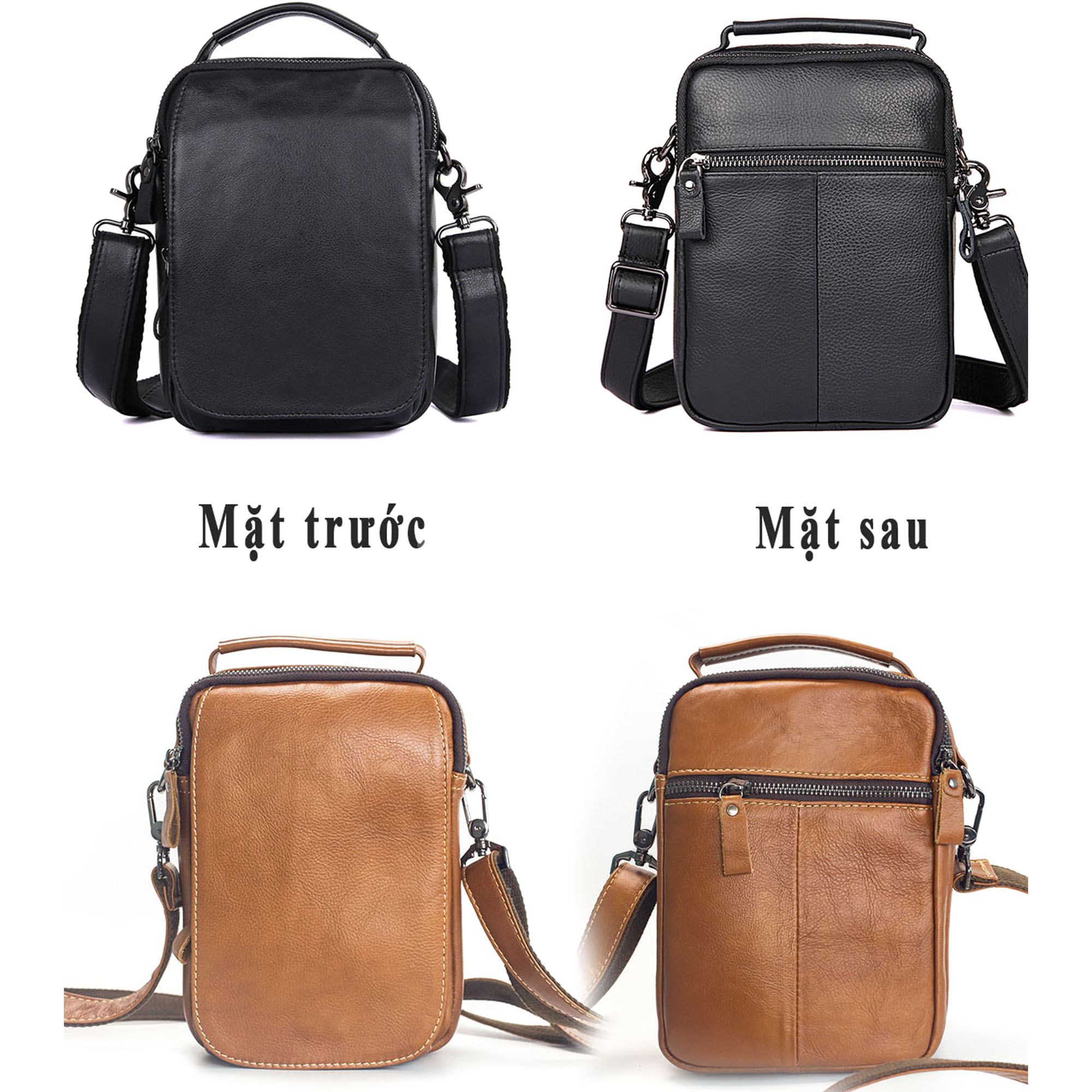 Túi đeo chéo nam, túi xách tay da bò thật Bụi Leather DC104 - Da bò Mill cao cấp, Unisex - Bảo Hành 12 tháng